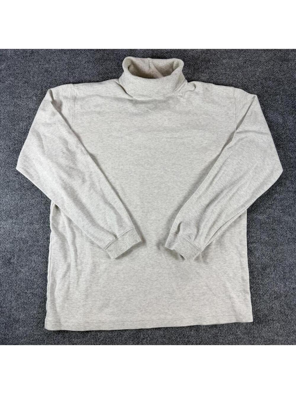 Great Northwest Cream Gray Turtleneck Long Sleeve Shirt Large 100% Cotton